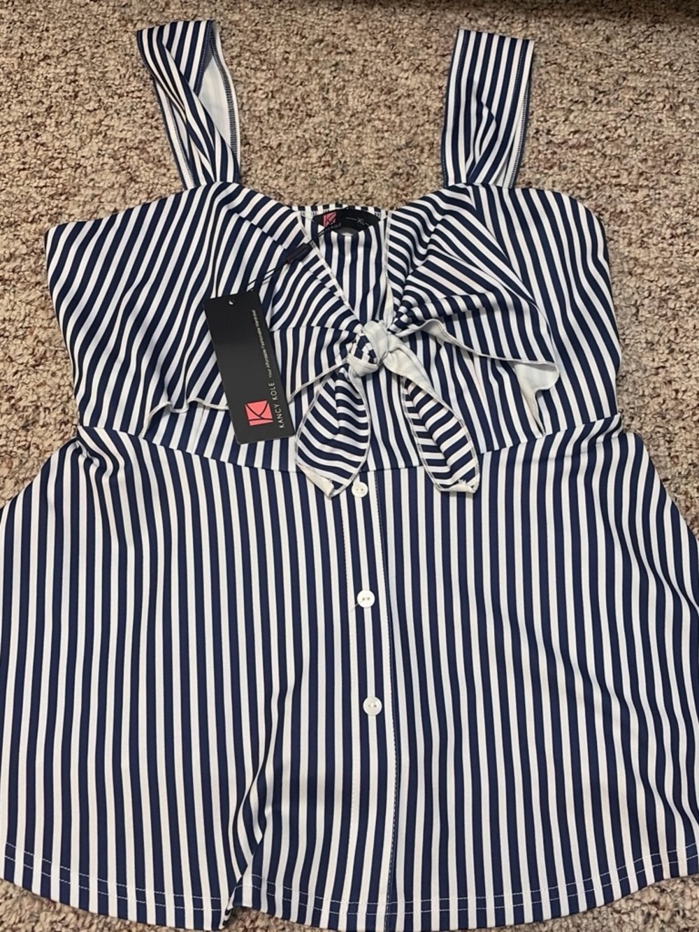 New Navy & White Striped Tie-Front Camisole